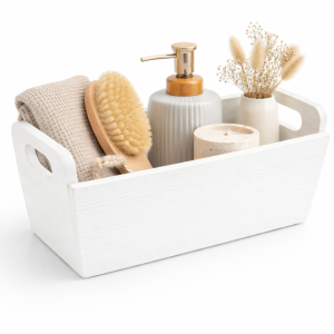 Doniczka drewniana 35x14,5x13 cm Biała