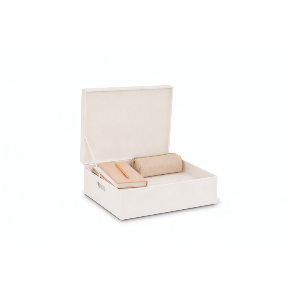 Biała skrzynka drewniana z deklem 40x30x13,5 cm z uchwytami – pudełko do przechowywania