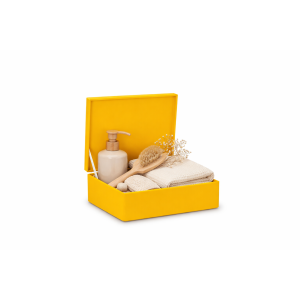 Skrzynka drewniana z deklem 40x30x13,5 cm Żółta bez uchwytów