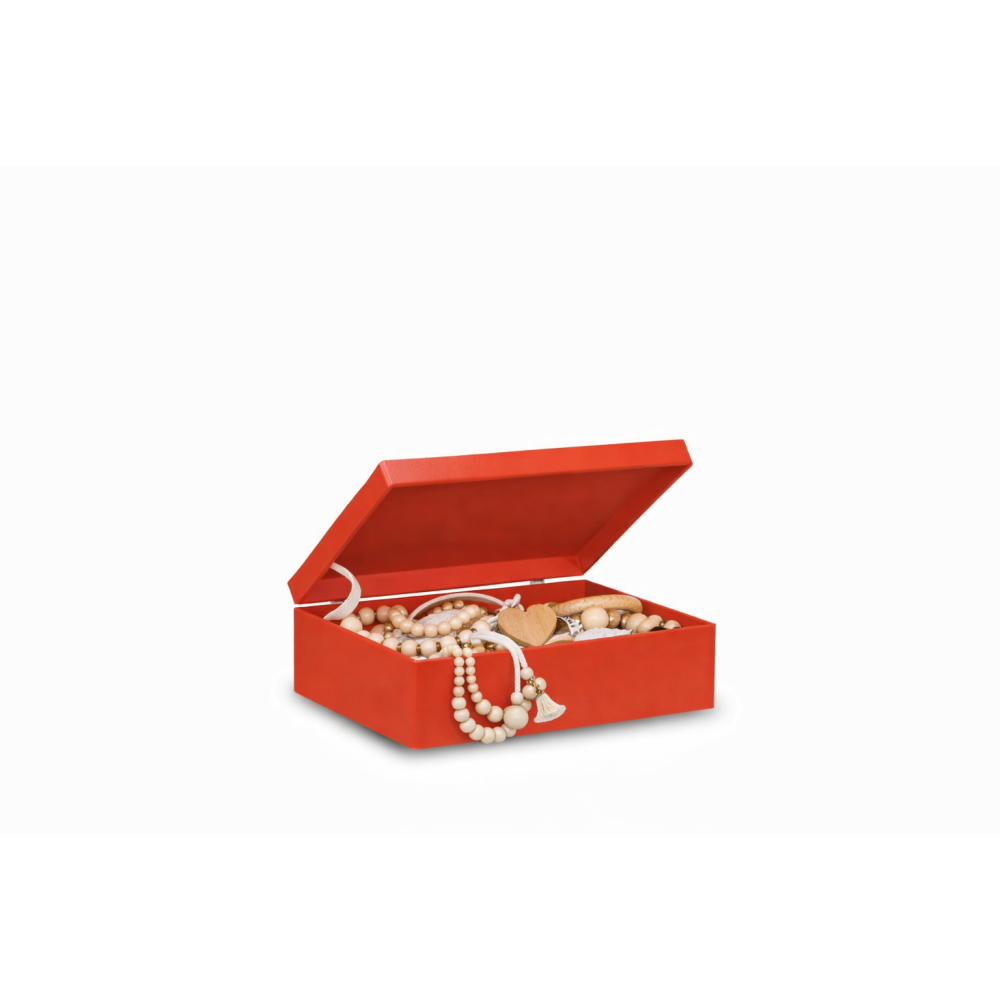 Czerwona skrzynka drewniana z deklem 40x30x13,5 cm z uchwytami– pudełko do przechowywania