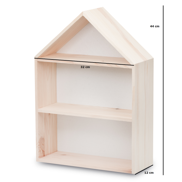 Drewniana półka w kształcie domku 32x12x44 cm niebieska – dekoracyjna półka ścienna