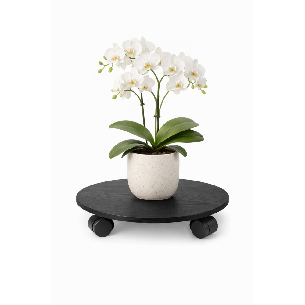 Podstawek drewniany okrągły 35 cm czarny – podstawka pod doniczkę