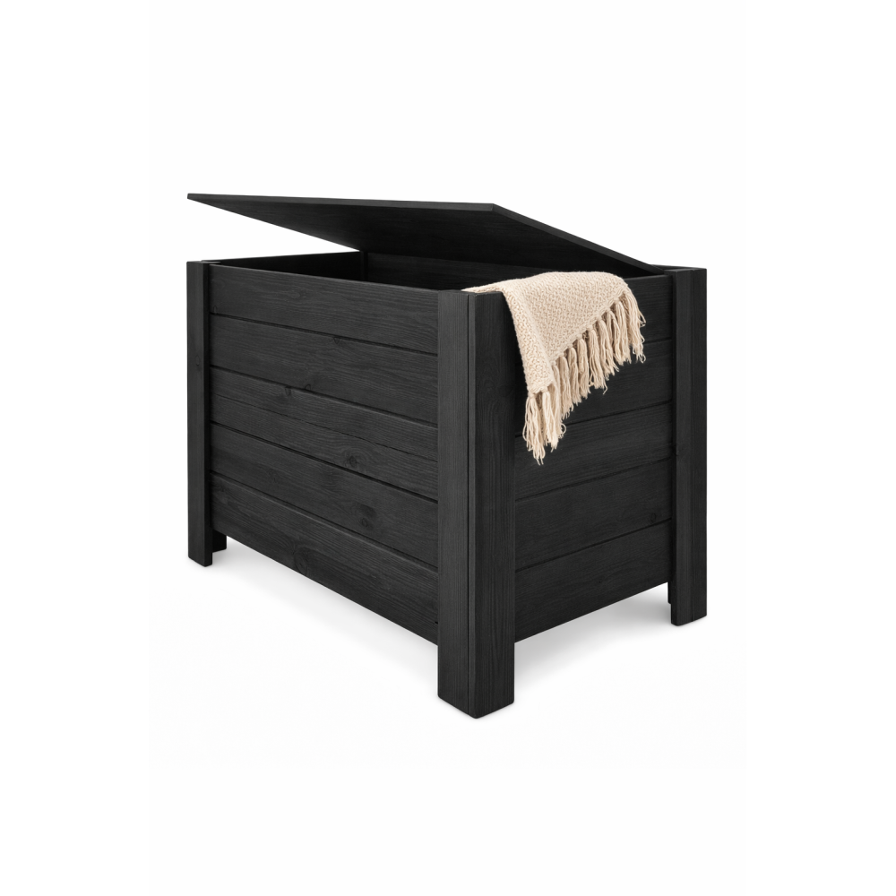 Kufer drewniany 77x40x50 cm czarny – skrzynia do przechowywania
