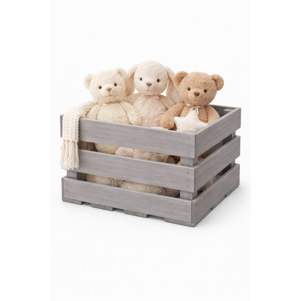 Skrzynka drewniana listewkowa 40x40x29,5 cm szara – skrzynka do przechowywania