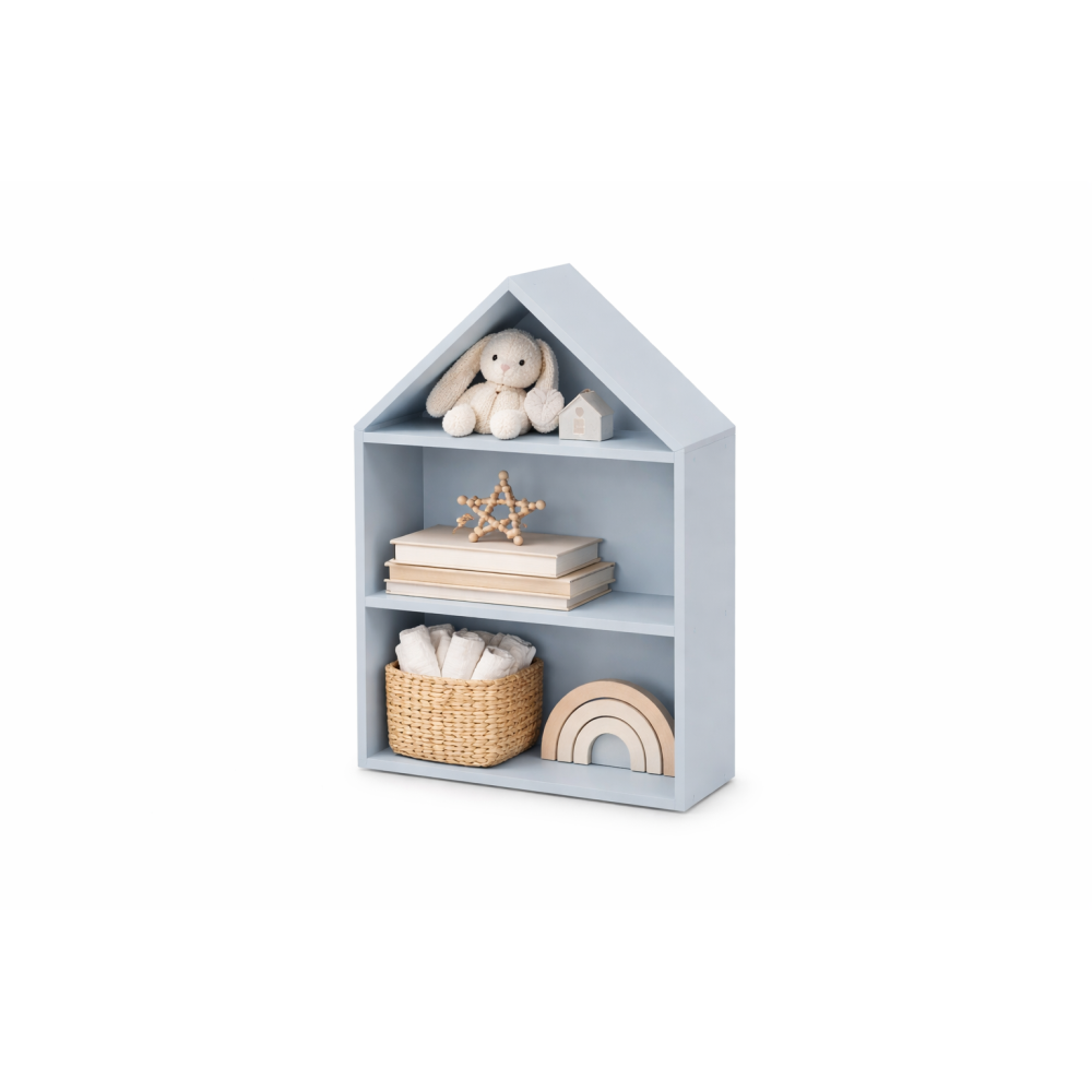 Drewniana półka w kształcie domku 32x12x44 cm szara– dekoracyjna półka ścienna