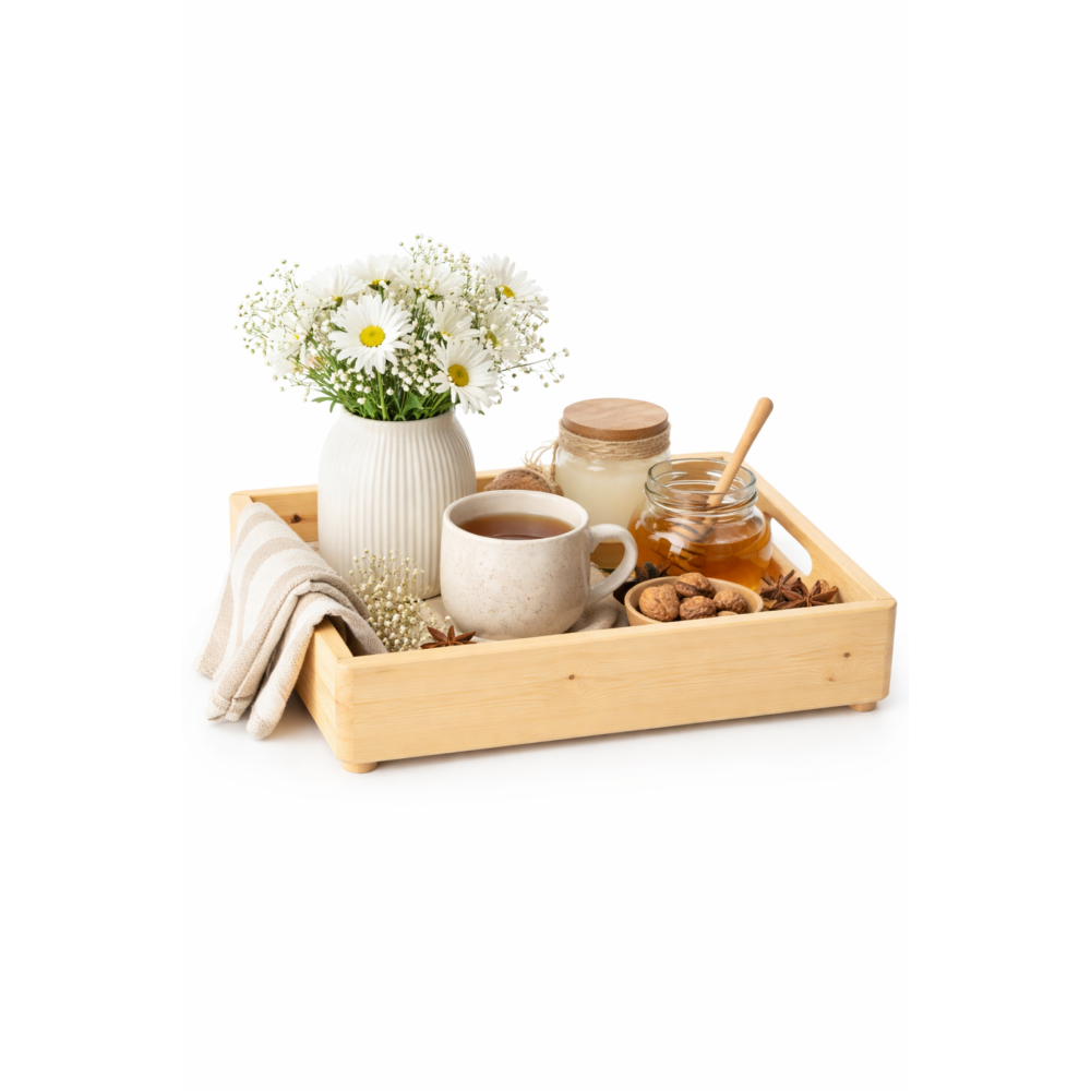 Drewniana taca dekoracyjna 30x20x7 cm naturalna – elegancka taca do dekoracji i serwowania