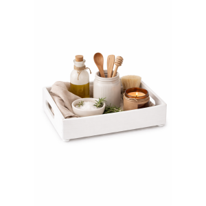 Drewniana taca dekoracyjna 30x20x7 cm – biała