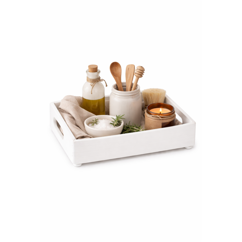 Drewniana taca dekoracyjna 30x20x7 cm – biała