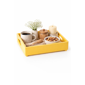 Drewniana taca dekoracyjna 30x20x7 cm – żółta