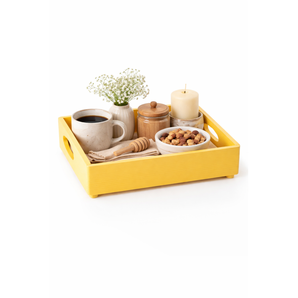 Drewniana taca dekoracyjna 30x20x7 cm – żółta