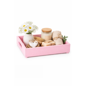 Drewniana taca dekoracyjna 30x20x7 cm – różowa