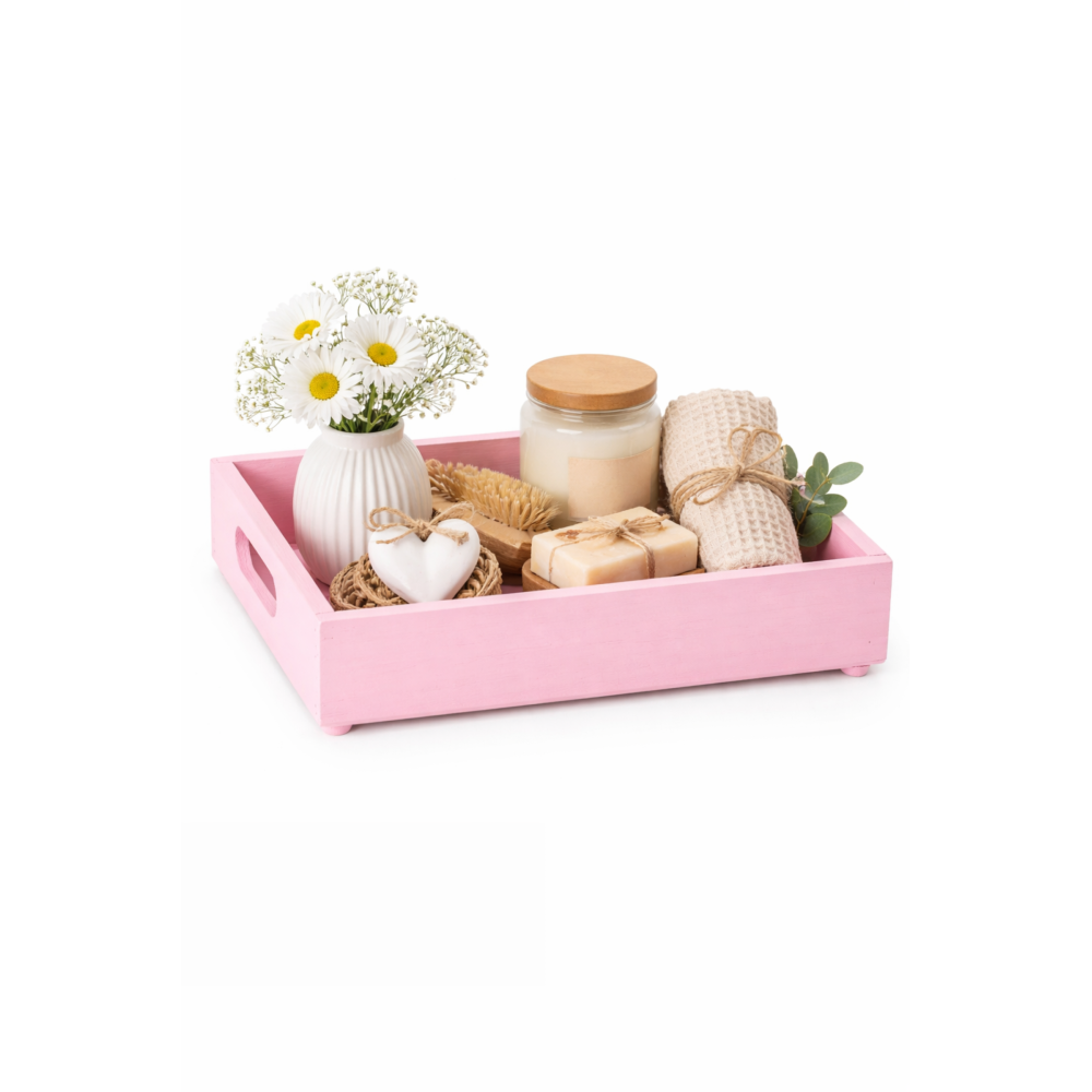 Drewniana taca dekoracyjna 30x20x7 cm – różowa