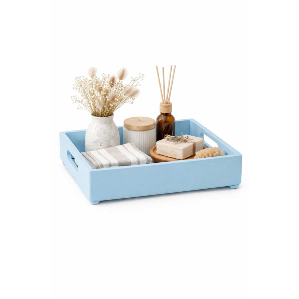 Drewniana taca dekoracyjna 30x20x7 cm – niebieska