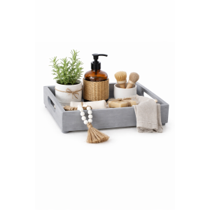 Drewniana taca dekoracyjna 30x20x7 cm – szara