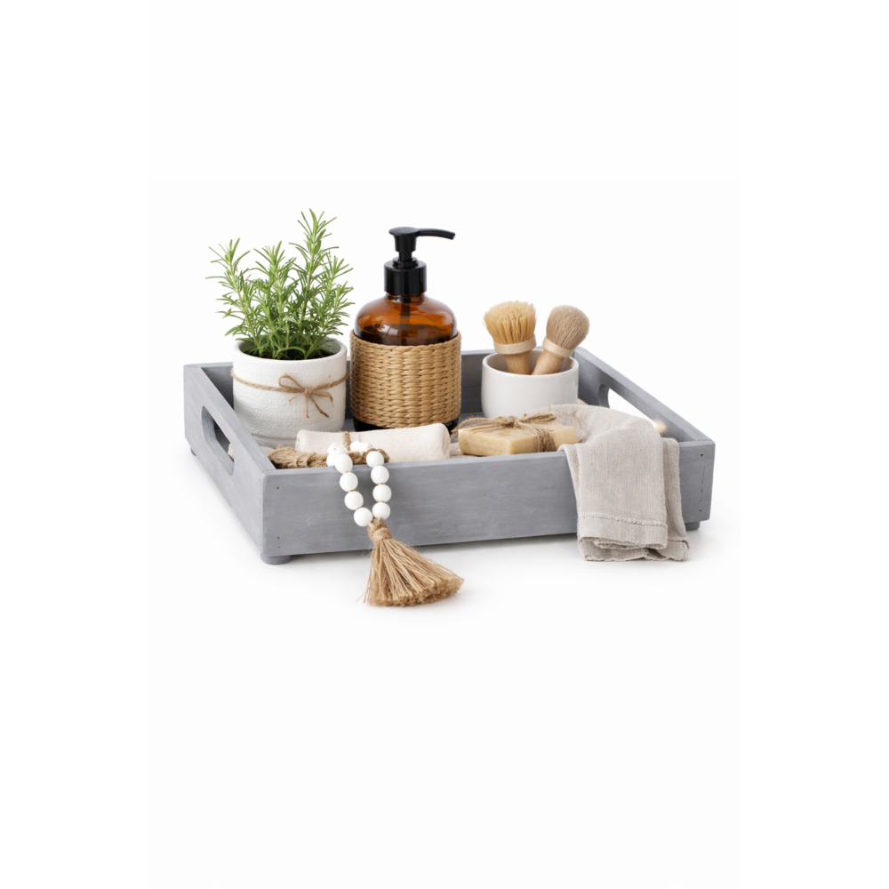 Drewniana taca dekoracyjna 30x20x7 cm szara – elegancka taca do dekoracji i serwowania