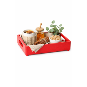 Drewniana taca dekoracyjna 30x20x7 cm – czerwona
