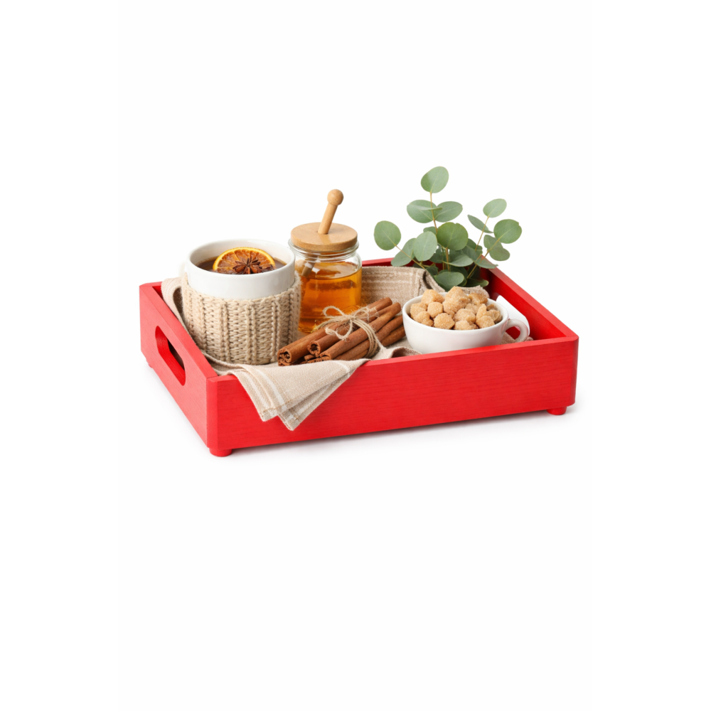 Drewniana taca dekoracyjna 30x20x7 cm czerwona – elegancka taca do dekoracji i serwowania