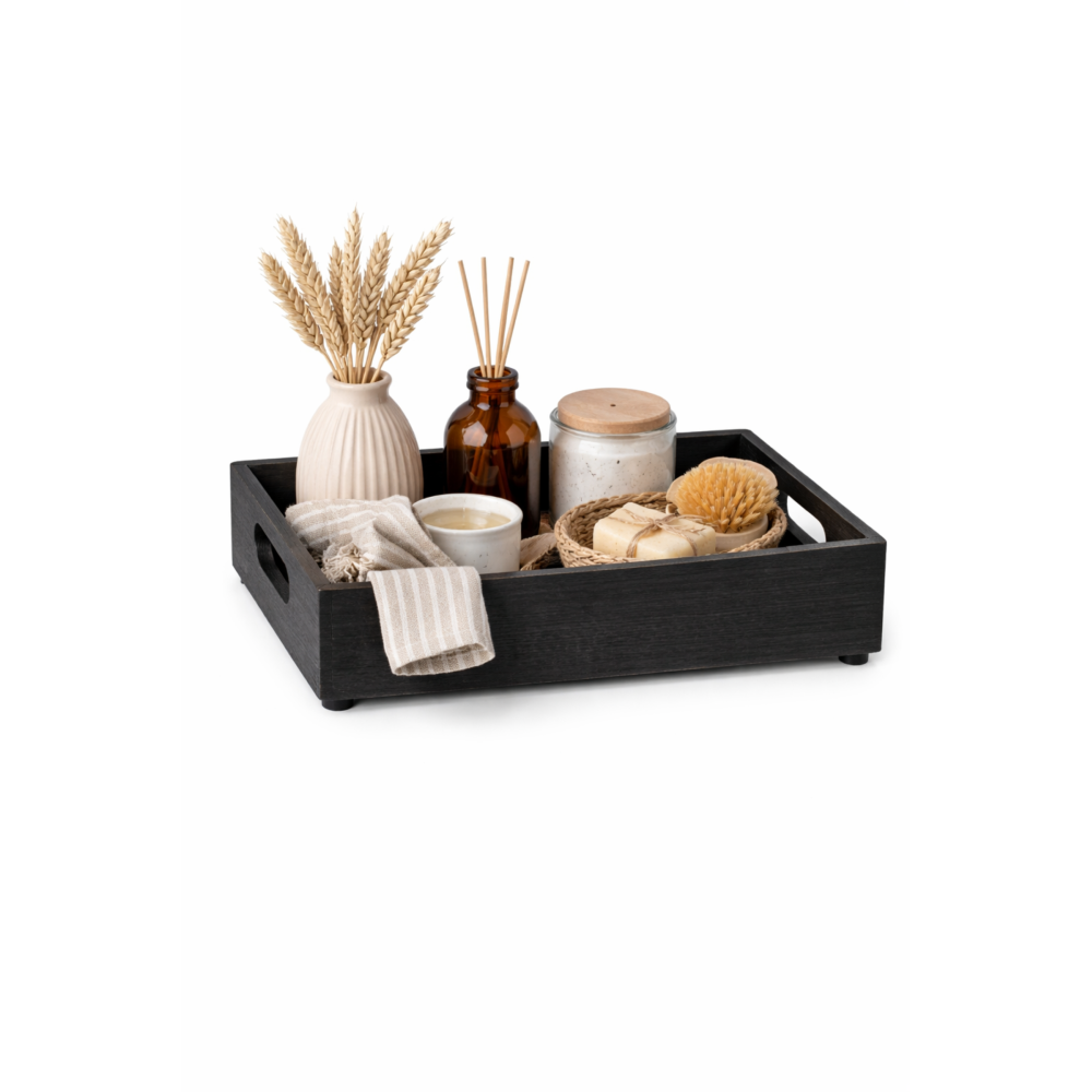 Drewniana taca dekoracyjna 30x20x7 cm – czarna