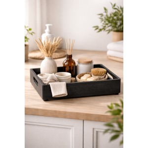 Drewniana taca dekoracyjna 30x20x7 cm czarna – elegancka taca do dekoracji i serwowania