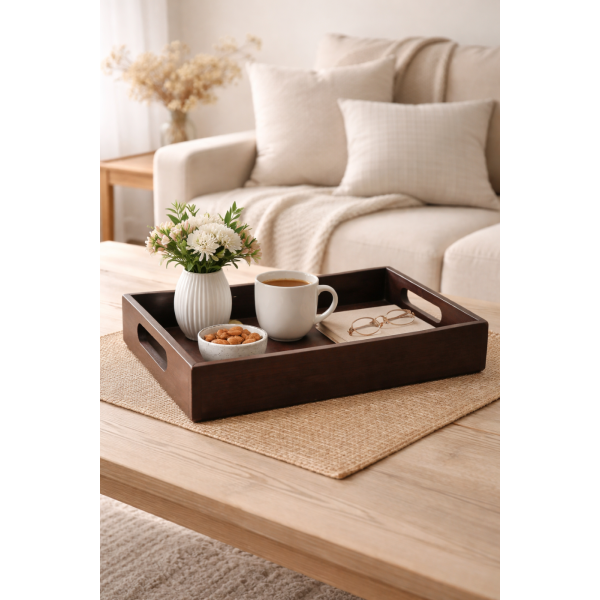 Drewniana taca dekoracyjna 30x20x7 cm – brązowa