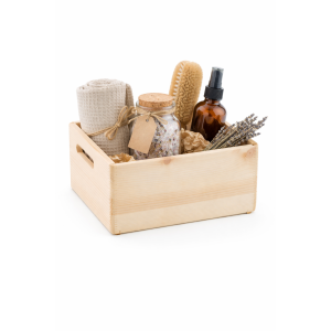 Skrzynka drewniana 30×20×13,5 cm z uchwytami - naturalna