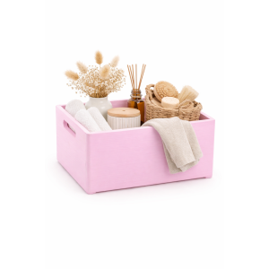 Skrzynka drewniana 30×20×13,5 cm z uchwytami - różowa