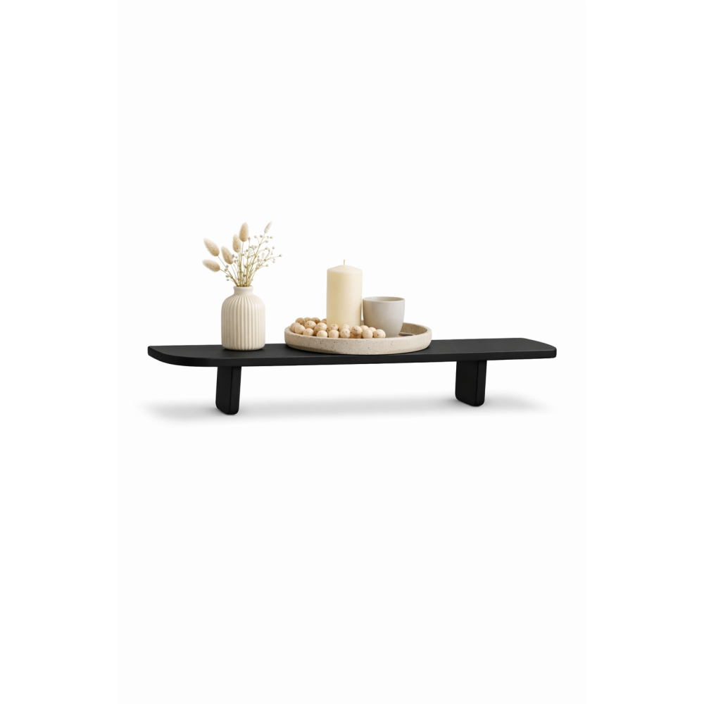 Półka drewniana ścienna 75 cm czarna – minimalistyczna półka na ścianę