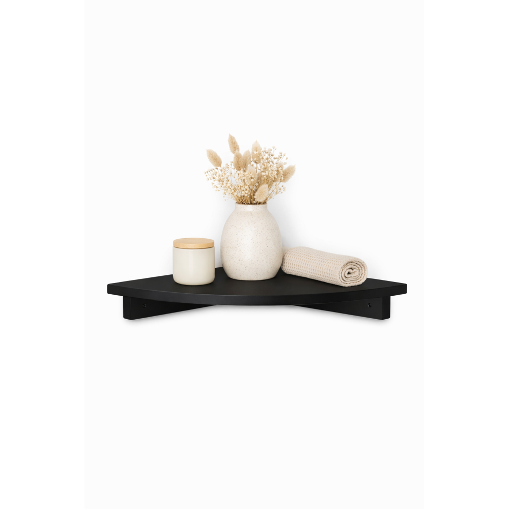 Półka drewniana narożna 22x22 cm czarna – praktyczna półka do rogu