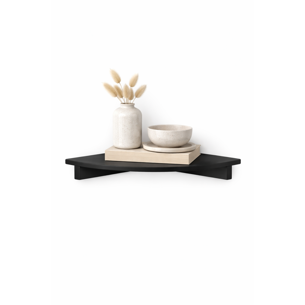 Półka drewniana narożna 30x30 cm czarna – praktyczna półka do rogu