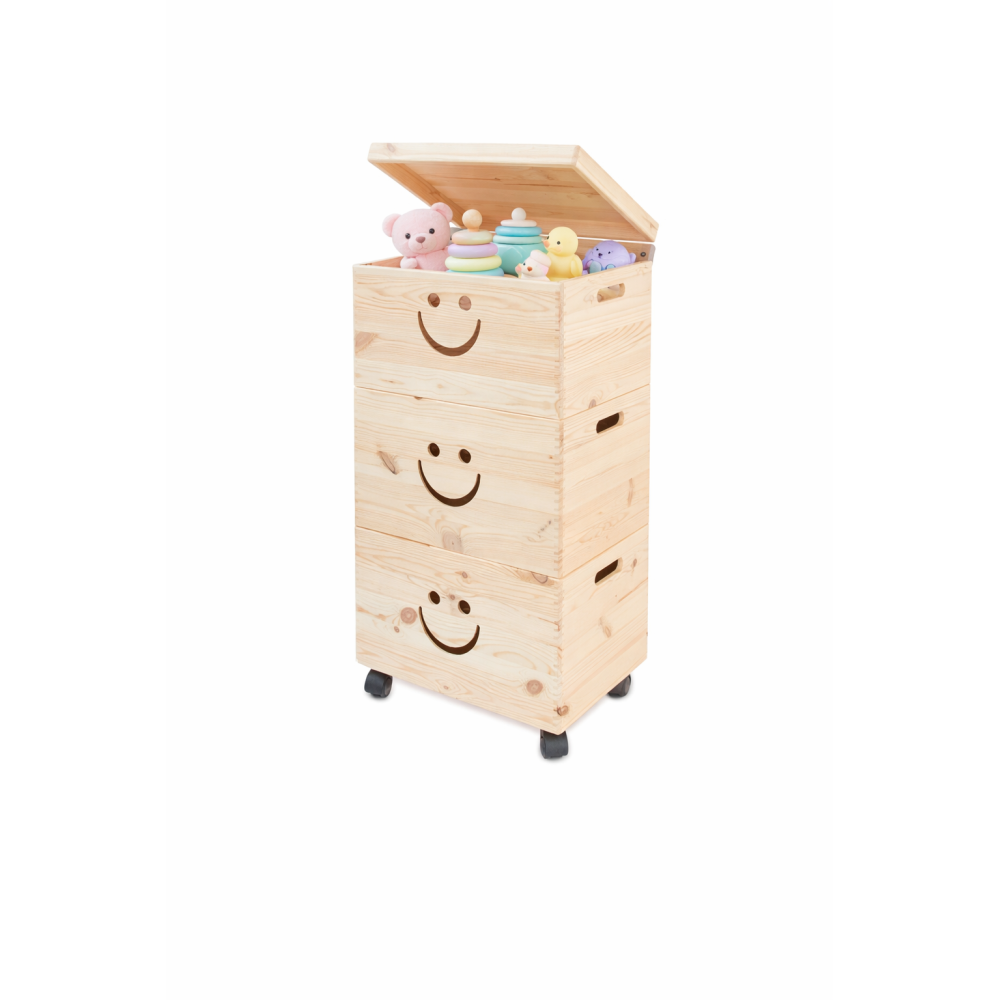 Trio Standard drewniane 39x30x74 cm na kółkach z motywem uśmiech – stojak z trzema skrzynkami