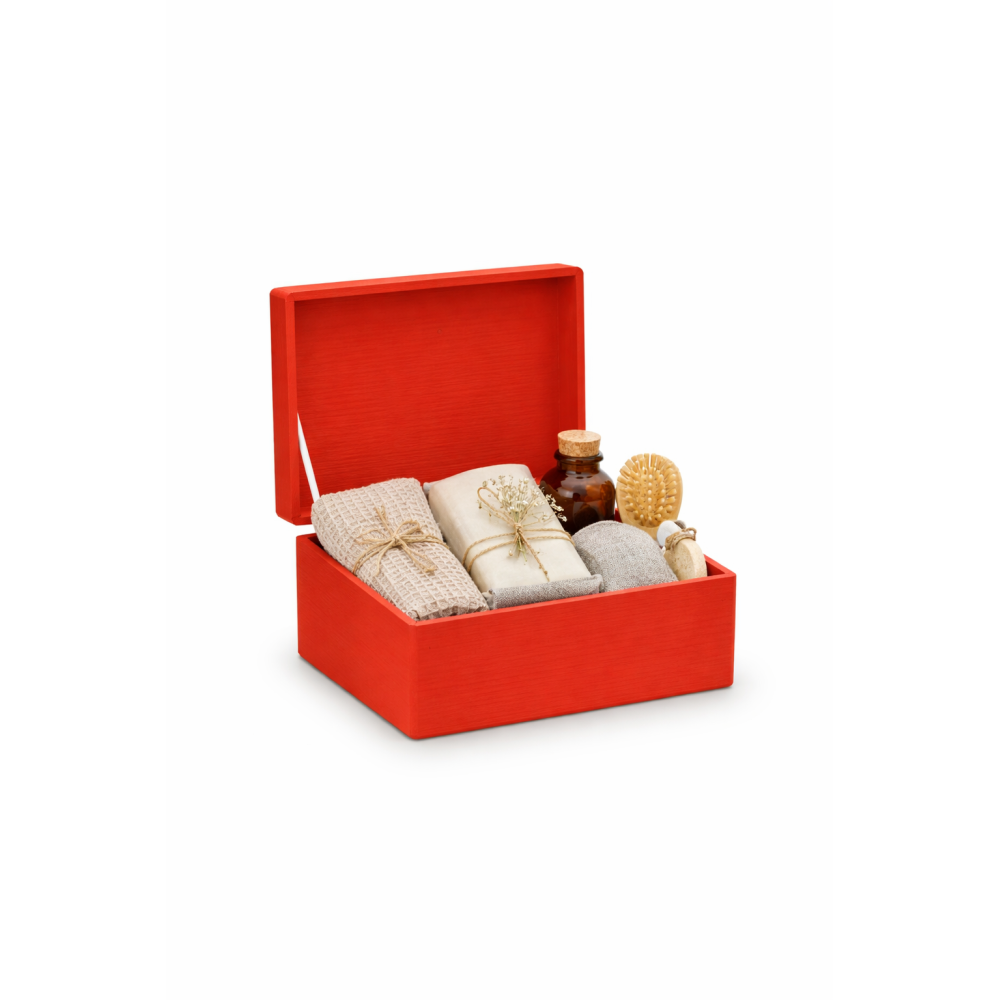 Czerwona drewniana skrzynka dekoracyjna 30x20x13,5 cm bez uchwytów – do przechowywania