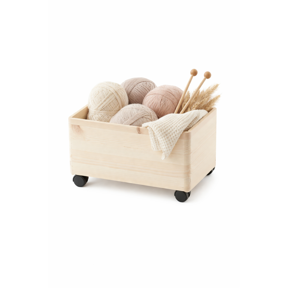 Skrzynka drewniana 40x30x23 cm na kółkach- dekoracyjna skrzynka do przechowywania