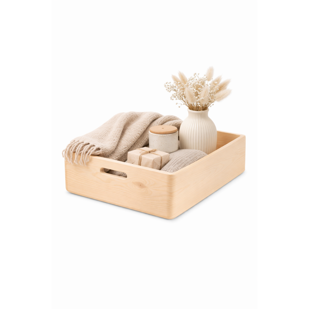 Drewniana skrzynka 60x40x13,5 cm z uchwytami – naturalna sosna na warzywa i owoce