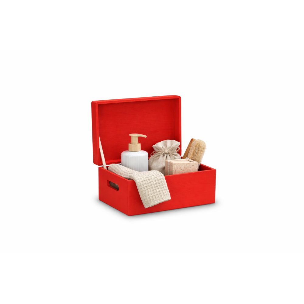 Czerwona drewniana skrzynka dekoracyjna 30x20x13,5 cm bez uchwytów – do przechowywania