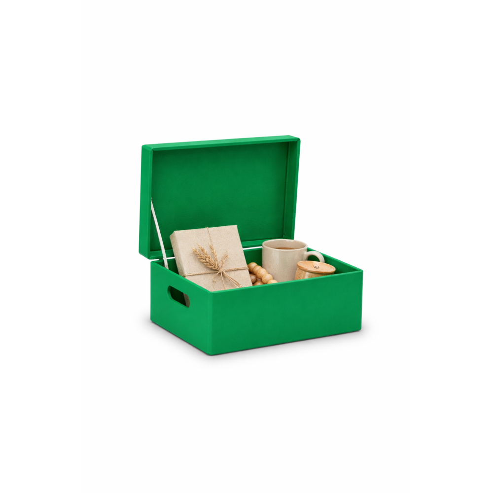 Zielona drewniana skrzynka dekoracyjna 30x20x13,5 cm bez uchwytów – do przechowywania
