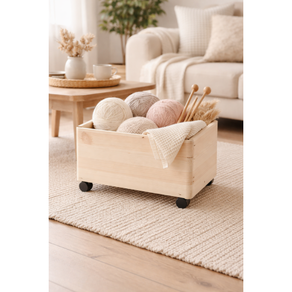 Skrzynka drewniana 40x30x23 cm na kółkach- dekoracyjna skrzynka do przechowywania