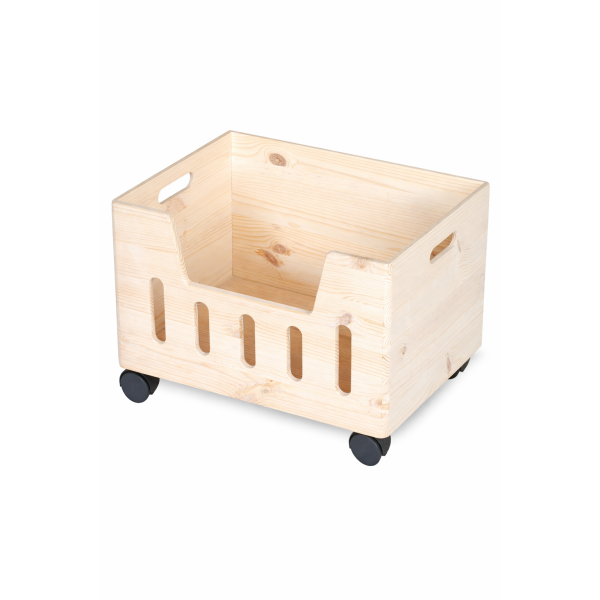 Skrzynka drewniana 40x30x23 cm z wybraniem na kółkach – dekoracyjna skrzynka do przechowywania