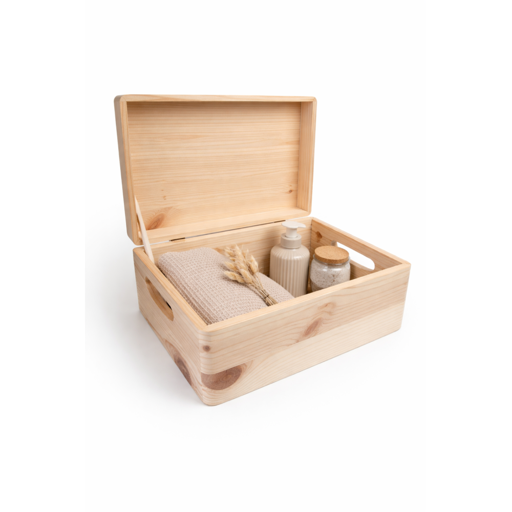 Drewniana skrzynka dekoracyjna 30x20x13,5 cm naturalna z uchwytami – do przechowywania