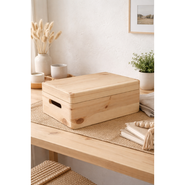 Drewniana skrzynka dekoracyjna 30x20x13,5 cm naturalna z uchwytami – do przechowywania