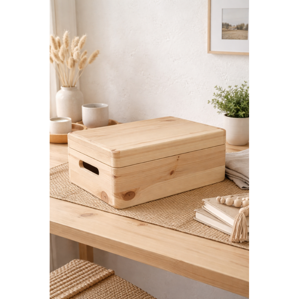 Drewniana skrzynka dekoracyjna 30x20x13,5 cm naturalna z uchwytami – do przechowywania