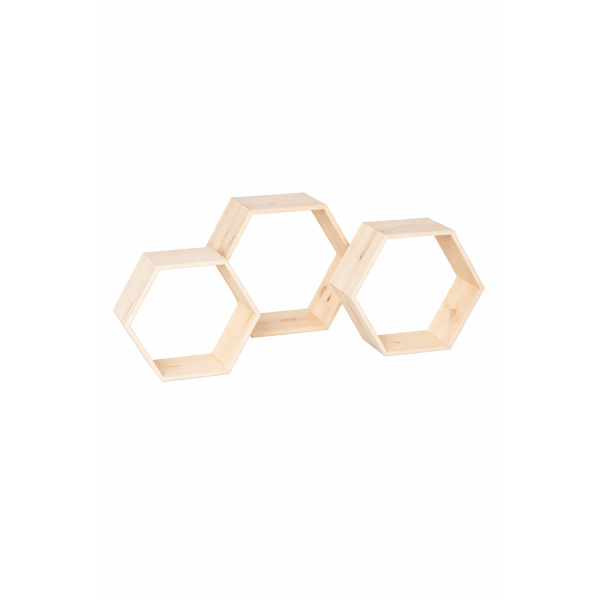 Zestaw półek ściennych drewnianych heksagon plaster miodu – naturalne drewno