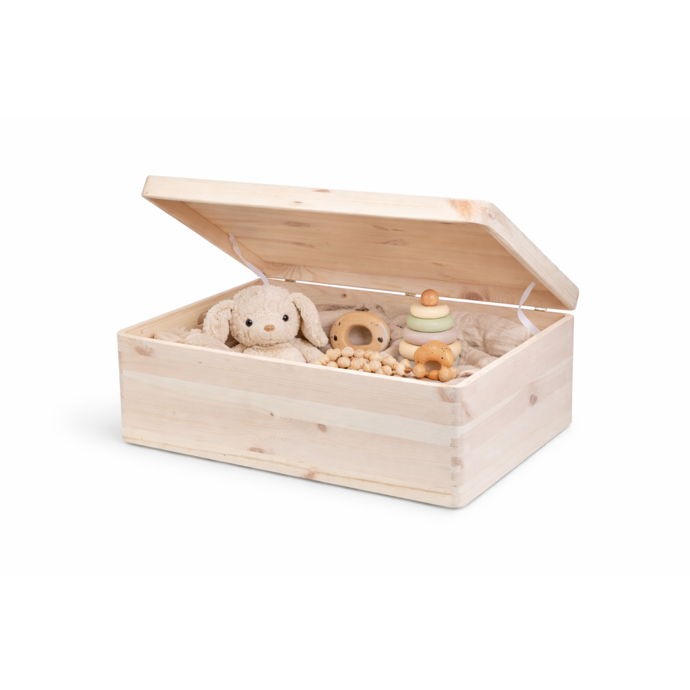 Skrzynka drewniana z deklem 60x40x23 cm bez uchwytów – duża skrzynia do przechowywania