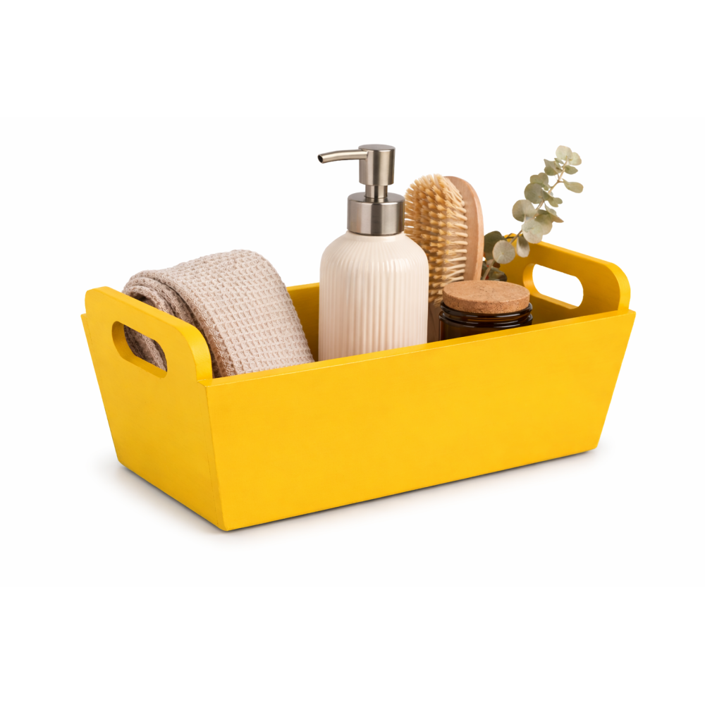 Doniczka drewniana 35x14,5x13 cm Żółta