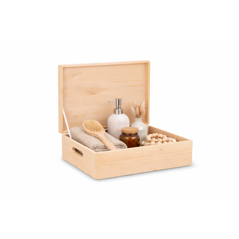 Skrzynka drewniana z deklem 40x30x13,5 cm z uchwytami– pudełko do przechowywania