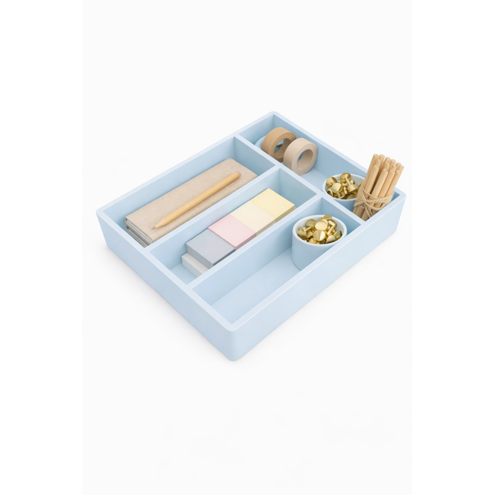 Skrzynka na sztućce drewniana 25x31x7 cm niebieska – organizer do szuflady