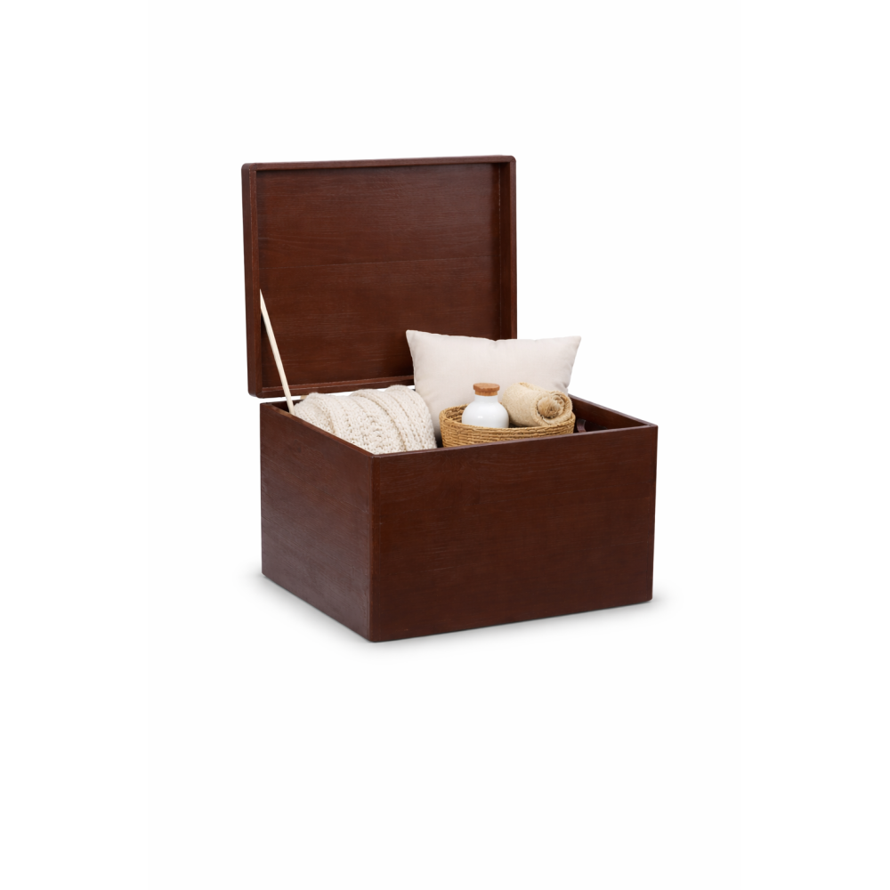 Brązowa skrzynka drewniana zamykana 40x30x23 cm bez uchwytów – pudełko do przechowywania