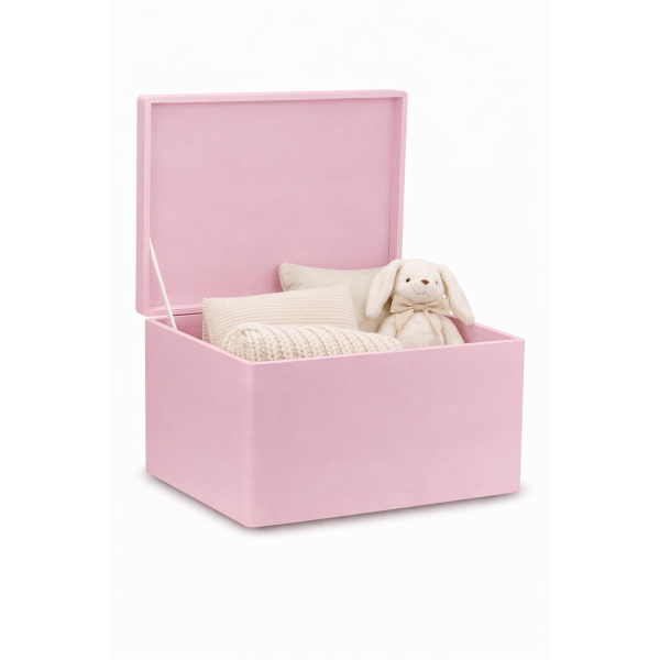 Różowa skrzynka drewniana zamykana 40x30x23 cm bez uchwytów – pudełko do przechowywania