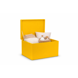 Drewniana skrzynka zamykana 40x30x23 cm Żółta bez uchwytów