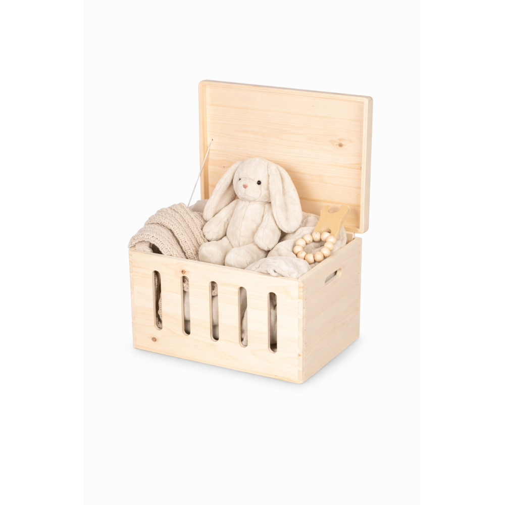 Drewniana skrzynka zamykana z wybraniem 39x30x23 cm – skrzynia do przechowywania