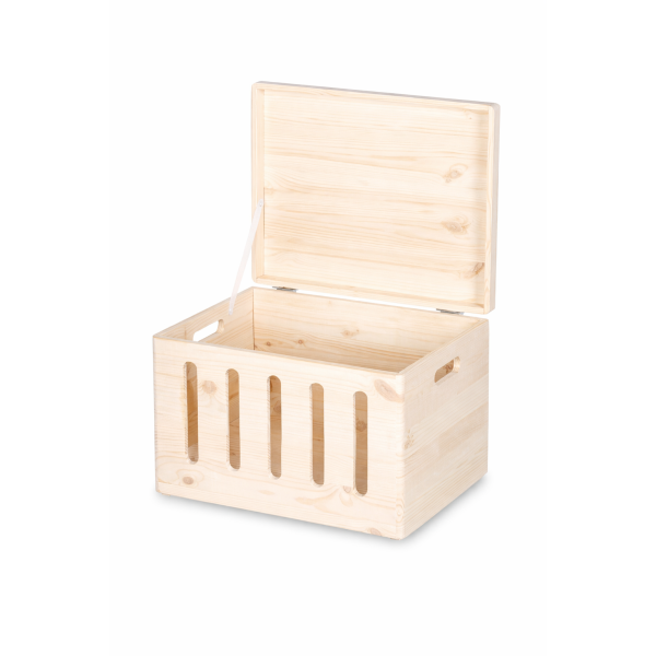 Drewniana skrzynka zamykana z wybraniem 39x30x23 cm – skrzynia do przechowywania